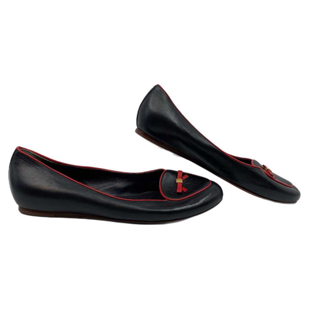 Tory Burch Navy Blue & Red Dakota Bow Flats | Size 8.5